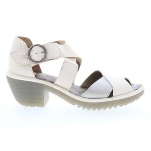 Fly London Cream Leather Heeled Sandals